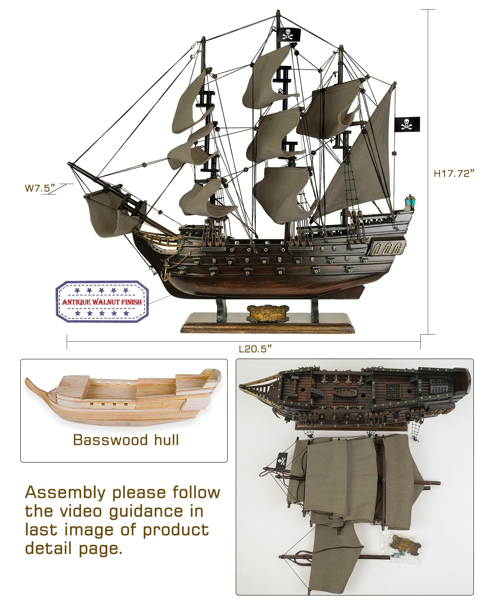 Amazon | SAILINGSTORY 木製海賊船モデル ブラックパール アンティーク